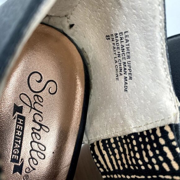 Seychelles Black Leather Risky Business Wedge Sandals 8 - Picture 4 of 12